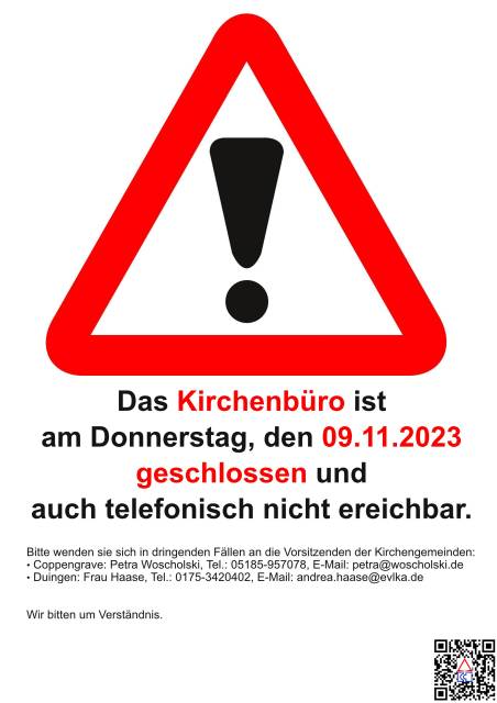 +++ Das Kirchenbüro ist am Do 09.11.2023 geschlossen +++