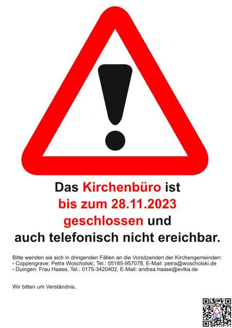 +++ Das Kirchenbüro ist bis zum 28.11.2023 geschlossen +++