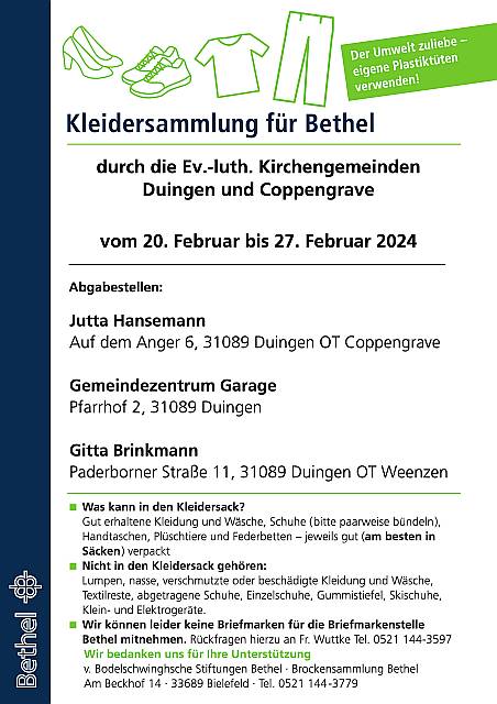 Bethelsammlung  in fünf Wochen vom 20.-27. Feb. 2024