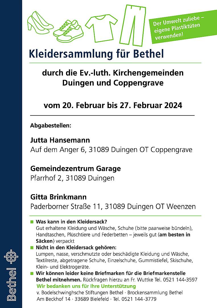 Bethelsammlung  in fünf Wochen vom 20.-27. Feb. 2024