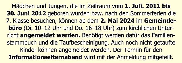 Anmeldung der Konfirmanden