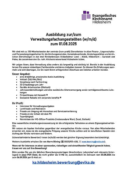 Stellenanzeige Evangelisches Kirchenamt Hildesheim