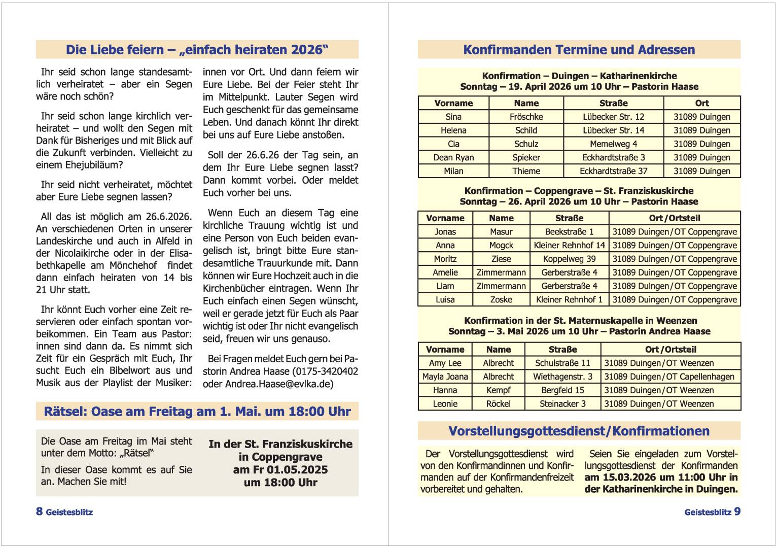 Gemeindebrief März - Mai 2026