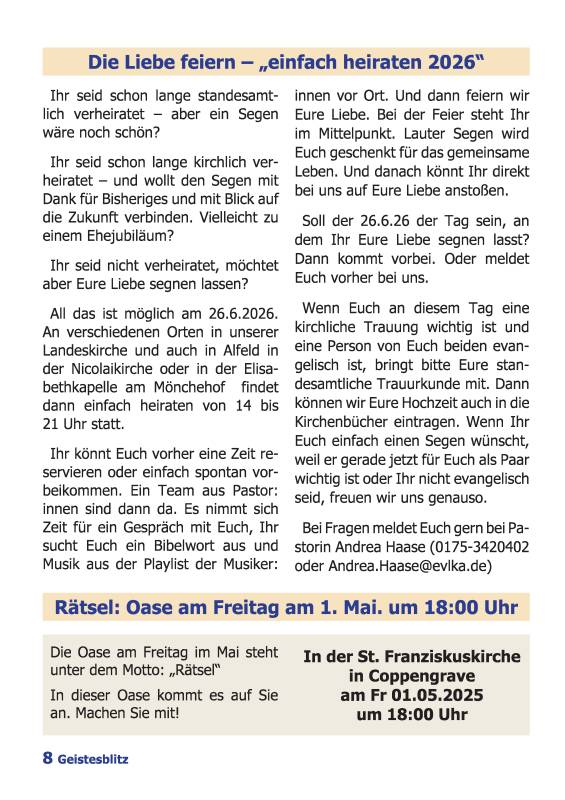 Gemeindebrief März - Mai 2026