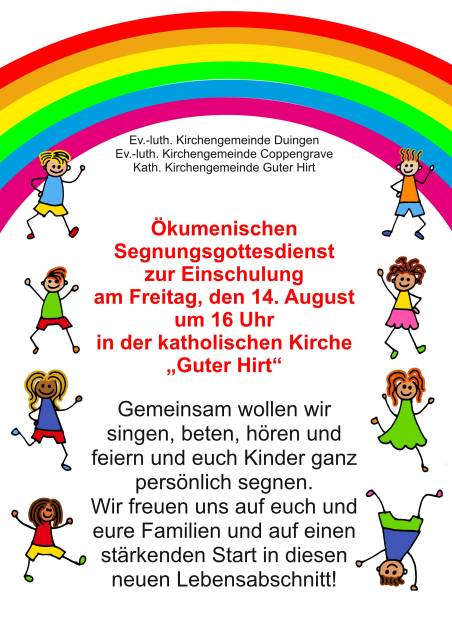 Am Freitag: Ökumenischer Einschulungsgottesdienst